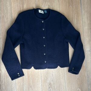 Vintage Carrol Reed Elegant Navy Button-Up Women's Cardigan 100% Wool